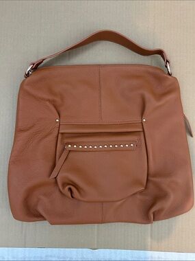 Structured Pebbled Leather Shoulder Bag in Cognac